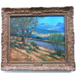 Louis Parrens Surroundings Of Nice Provençal Landscape Oil On Canvas 