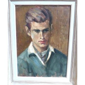 Portrait De Jeune Homme Huile Sur Panneau Signée Stevens 1957