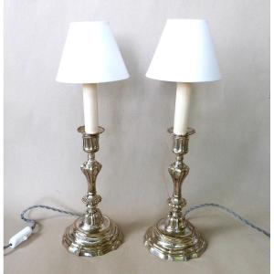 Pair Of 18th Century Electrified Silver Bronze Torches With Arms 