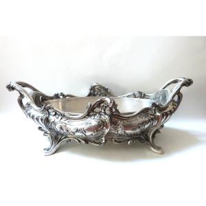 Large Centerpiece Planter In Silver Metal In Napoleon III Rocaille Style 