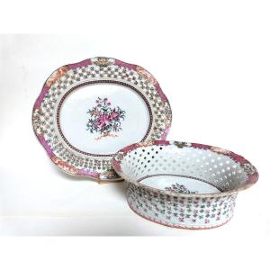 18th Century Chinese Porcelain Basket Compagnie Des Indes Famille Rose