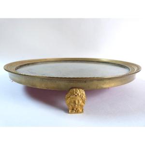 Surtout De Table Présentoir En Bronze Doré Et Miroir Au Mercure d'époque Empire XIXeme