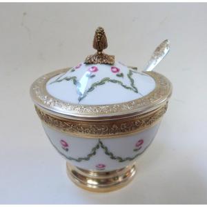 Sugar Bowl In Porcelain And Solid Silver Paris Sèvres Goldsmith Henri Lapeyre 