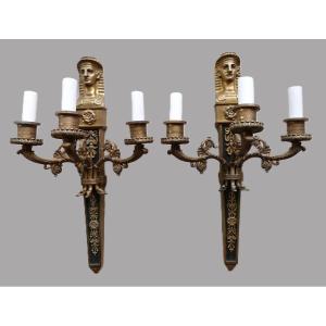 Pair Of Bronze Sconces From The Return Of Egypt, Consulate Empire 