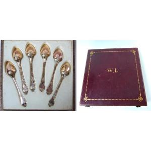 Massat 6 cuillères à thé en argent massif vermeil coffret cuir d'origine 