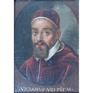 Portrait du Pape Urbain VIII huile sur panneau XVIIeme miniature 