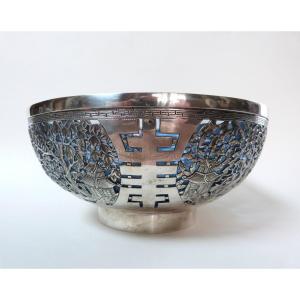 coupe en argent massif et verre Indochine Vietnam XXeme