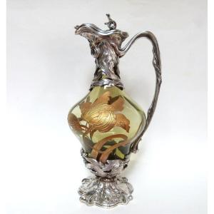 Victor Saglier - Majorelle aiguière art nouveau à décor émaillé par Legras 