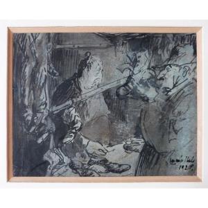 Louise Ibels dessin à l'encre et lavis signé et daté