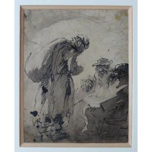 Louise Ibels dessin plume et lavis clochards