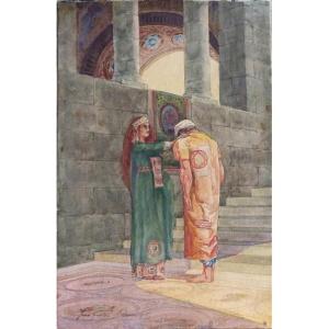 Jean Gaston Adoue aquarelle orientaliste datée 1915 Bordeaux
