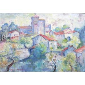 Lucienne Sachs Pavard, Oil On Canvas, View Of Nanclars In Charente