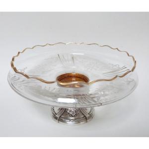 Solid Silver And Engraved Crystal Display Bowl In The Louis XVI Style