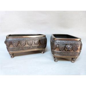 Pair Of Bronze Planters From Japan's Meiji Period, Marked "chinoise" 