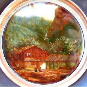 19th-century Miniature Mountain Landscape In A Pretty Frame