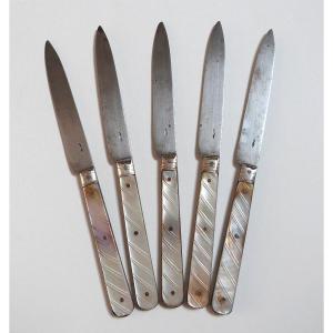 5 Mother-of-pearl, Silver, And Steel Knives From The 18th Century, Louis XVI Period