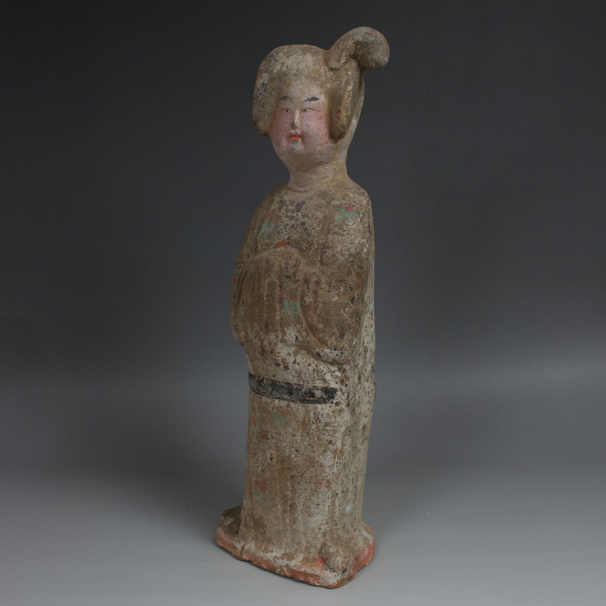 Tang Dynasty Standing Court Lady In Painted Terracotta — Certificate Of Authenticity (qed)-photo-2