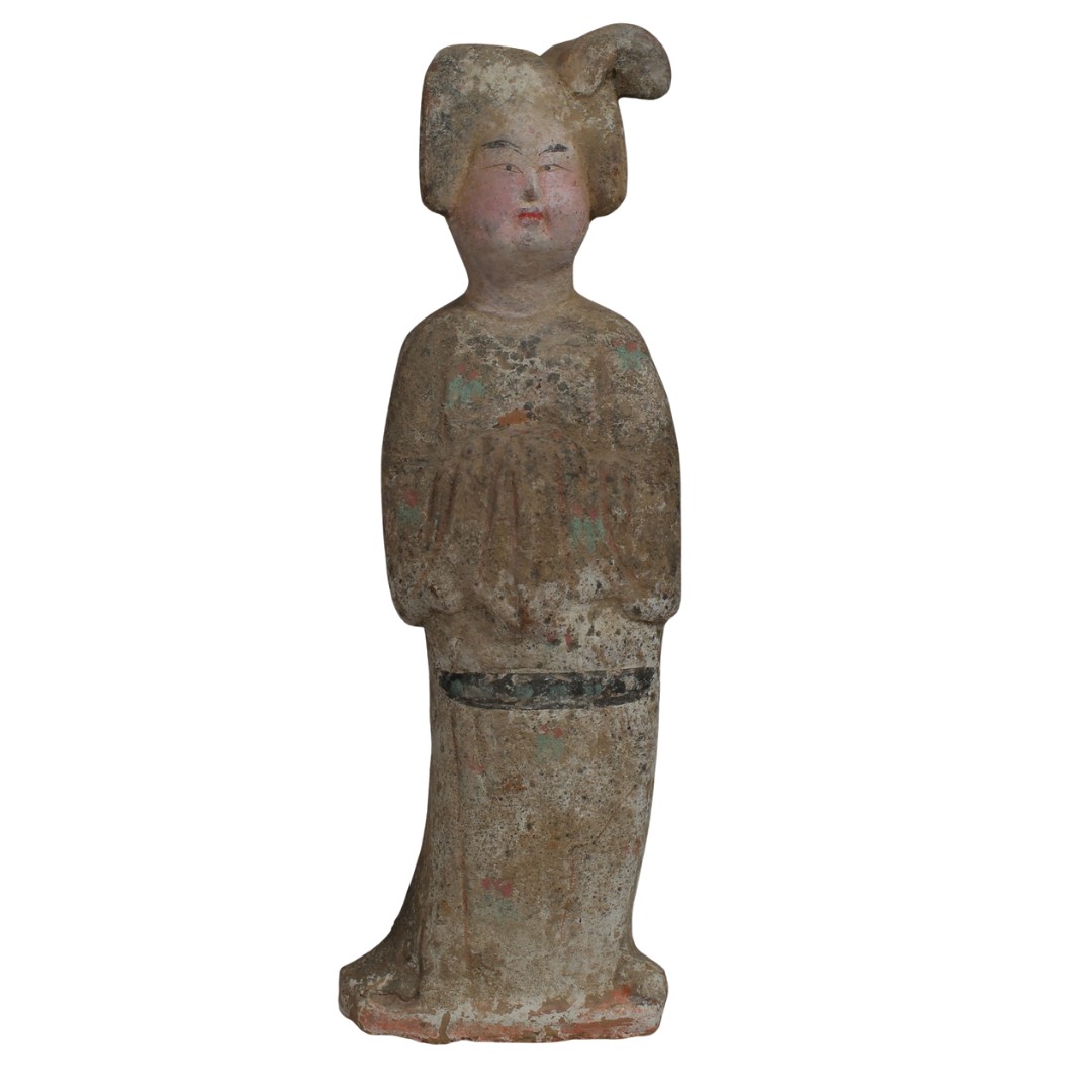 Tang Dynasty Standing Court Lady In Painted Terracotta — Certificate Of Authenticity (qed)