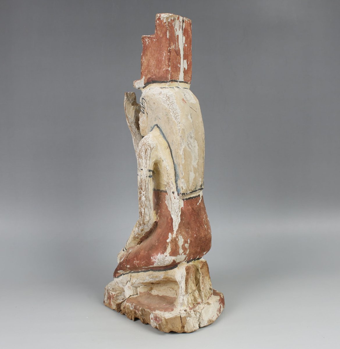 Isis pleureuse ptolémaïque en bois polychrome avec certificat d’authenticité-photo-2