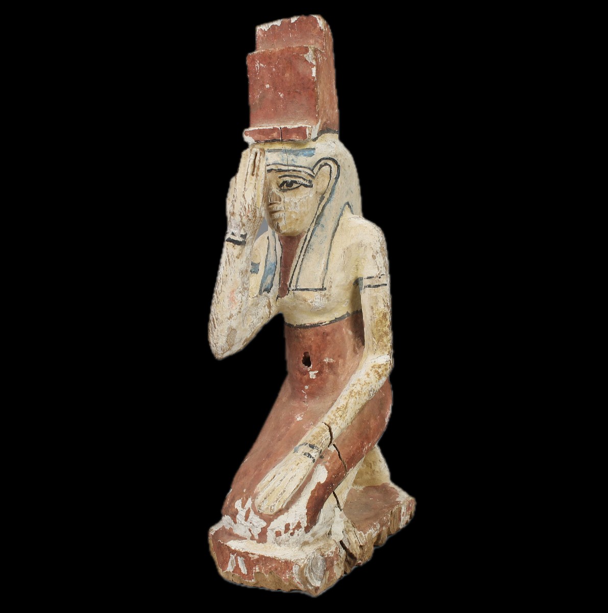 Isis pleureuse ptolémaïque en bois polychrome avec certificat d’authenticité