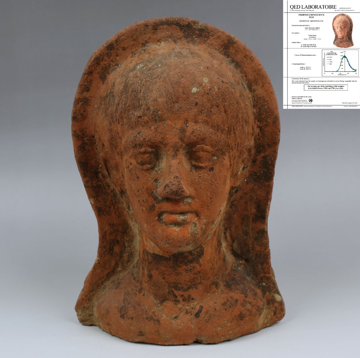 Etruscan Votive Head — Certificate Of Authenticity + Qed Test + Expert Report-photo-1