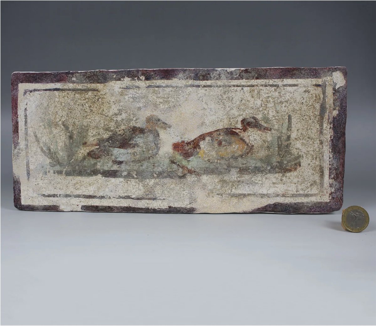 Fragment de fresque romaine aux canards – avec certificat d’authenticité-photo-3