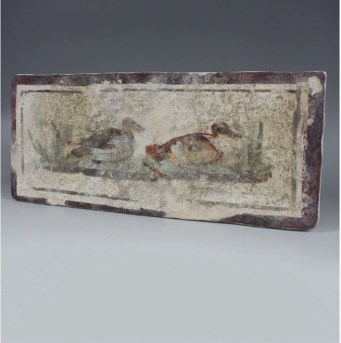 Fragment de fresque romaine aux canards – avec certificat d’authenticité-photo-1