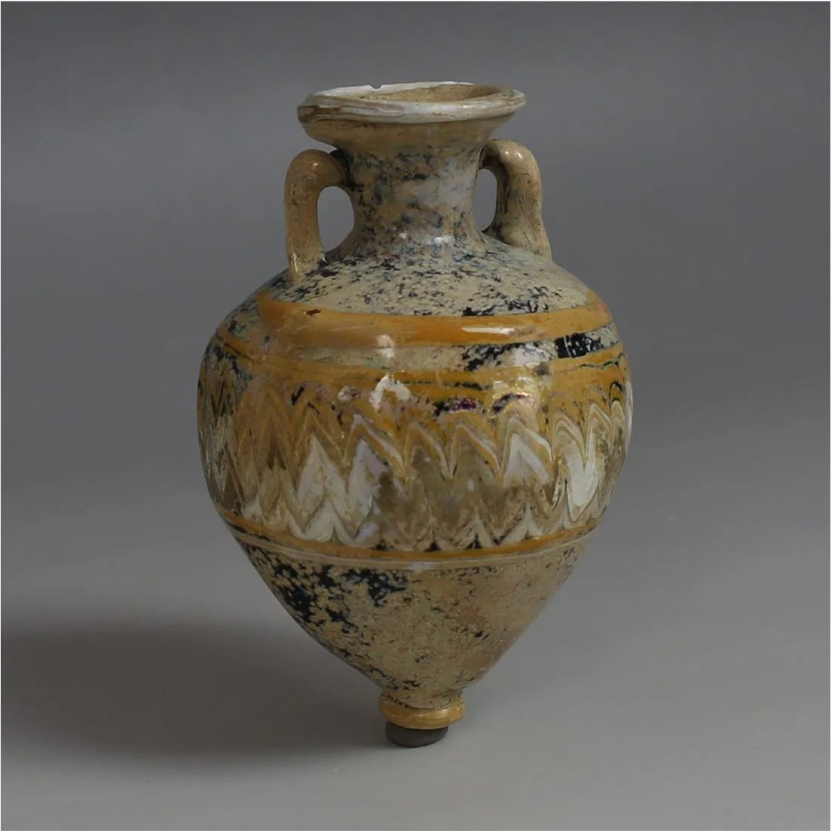 Amphorisque grec en verre marbré – avec certificat d’authenticité-photo-3