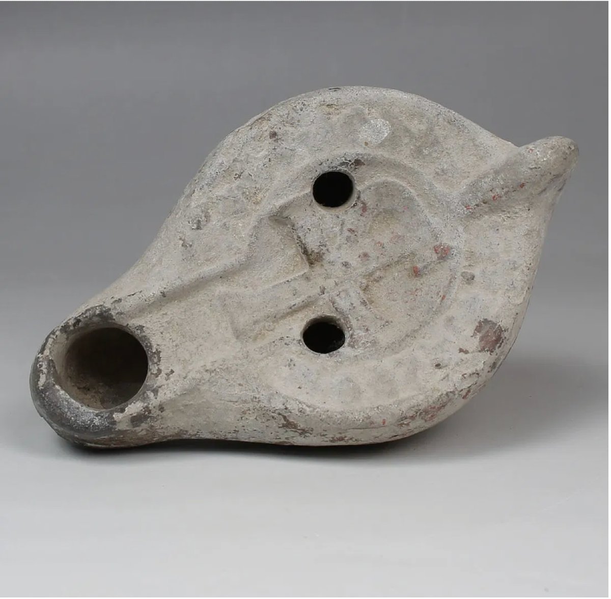 North African Lamp With Paleo-christian Symbol (5th–7th C. Ad) With Certificate Of Authenticity-photo-3