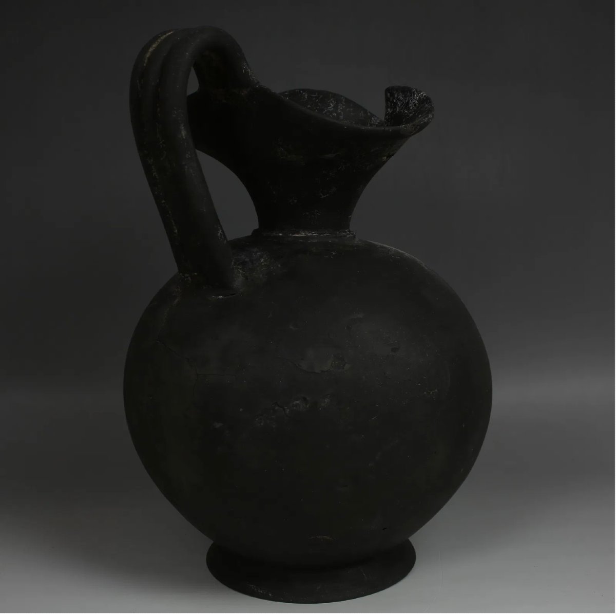 Grande Œnochoé Étrusque Bucchero Nero (29cm) – Certificat d’authenticité-photo-4