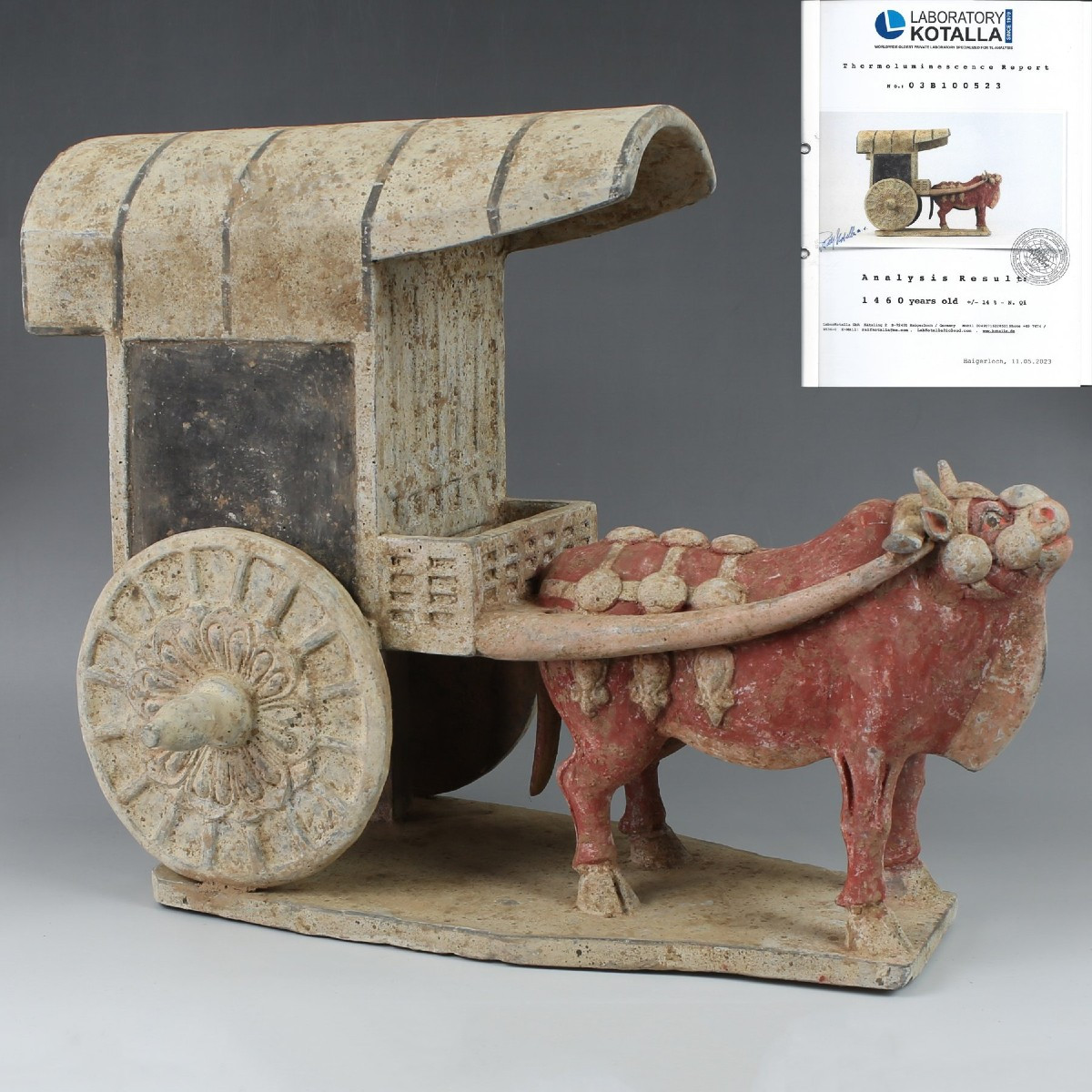 Diorama Ox-drawn Cart In Terracotta, China, Northern Qi Dynasty, Tl Test & Certificate-photo-2