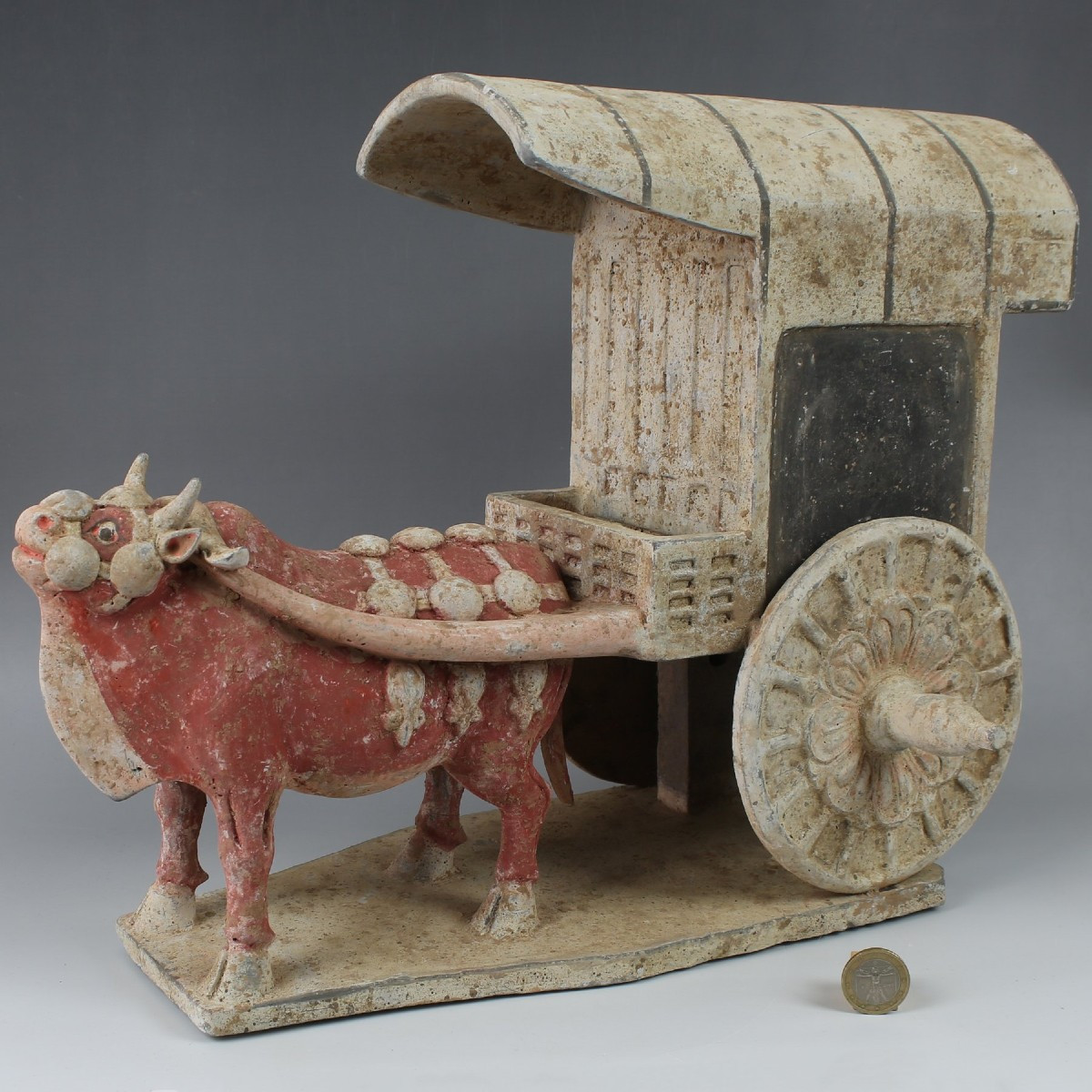 Diorama Ox-drawn Cart In Terracotta, China, Northern Qi Dynasty, Tl Test & Certificate-photo-3