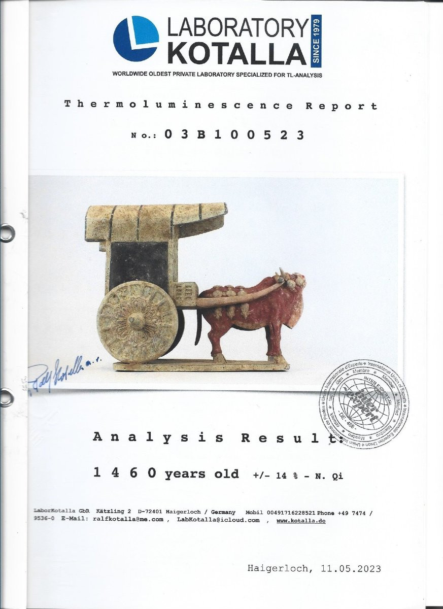 Diorama Ox-drawn Cart In Terracotta, China, Northern Qi Dynasty, Tl Test & Certificate-photo-1