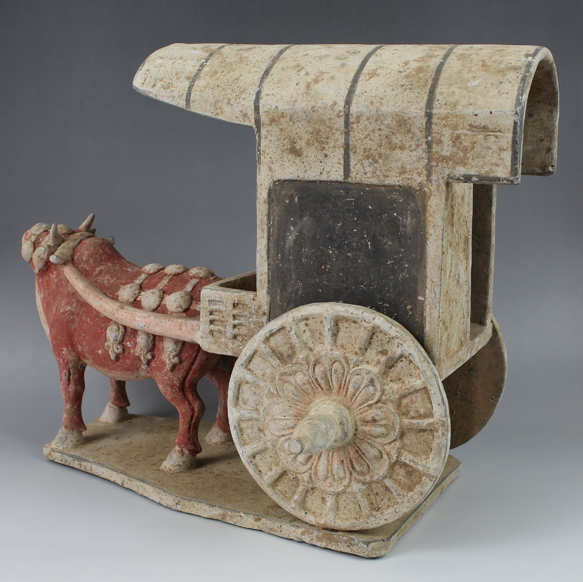 Diorama Ox-drawn Cart In Terracotta, China, Northern Qi Dynasty, Tl Test & Certificate-photo-2
