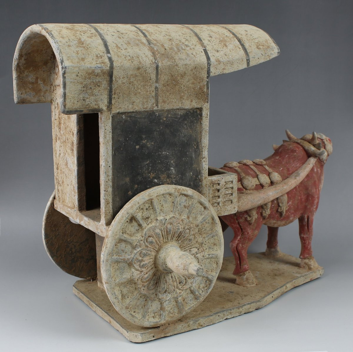 Diorama Ox-drawn Cart In Terracotta, China, Northern Qi Dynasty, Tl Test & Certificate-photo-3