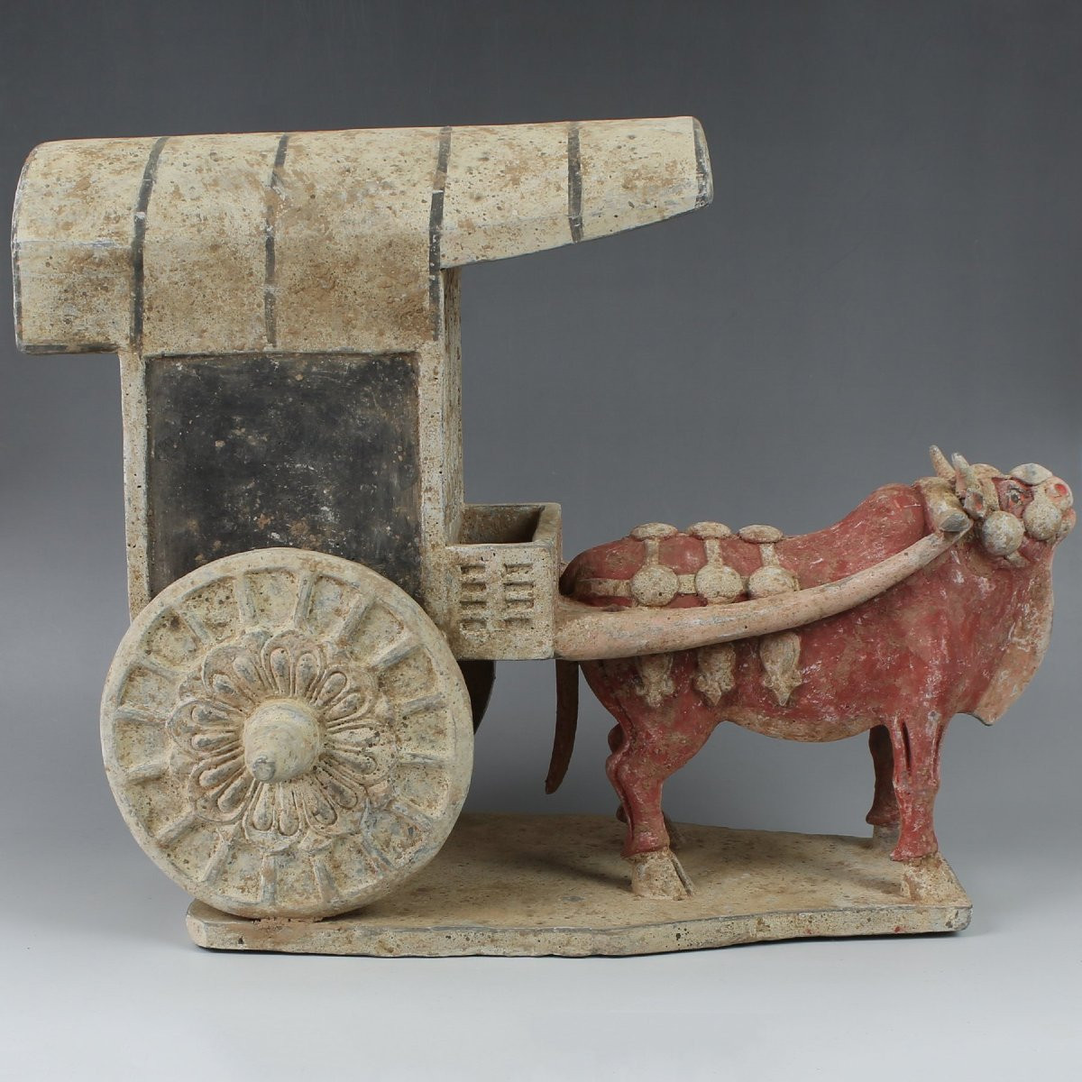 Diorama Ox-drawn Cart In Terracotta, China, Northern Qi Dynasty, Tl Test & Certificate-photo-4
