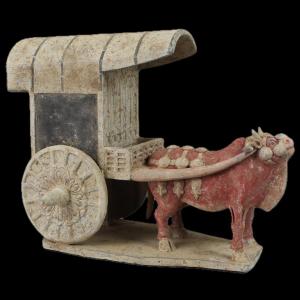 Diorama Ox-drawn Cart In Terracotta, China, Northern Qi Dynasty, Tl Test & Certificate