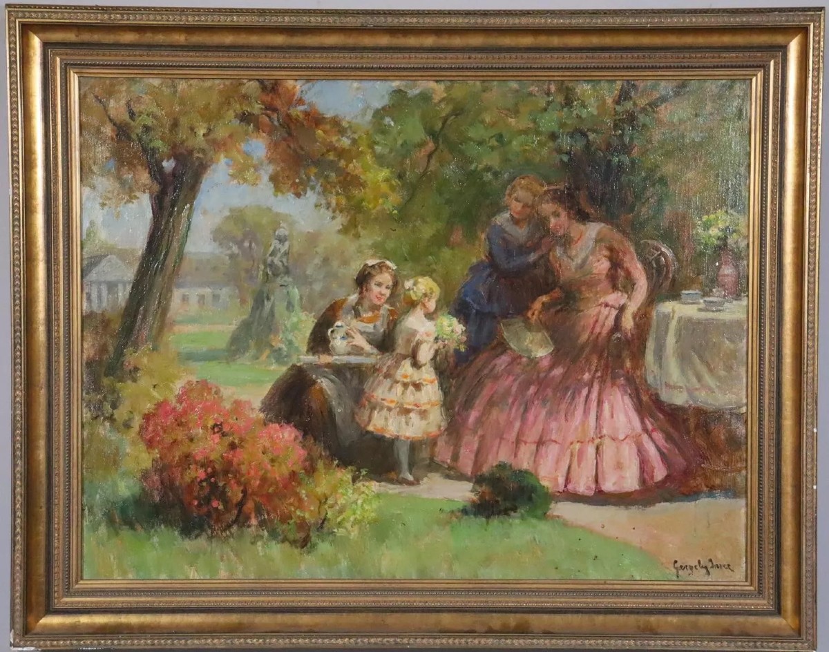 Une Belle Surprise 94x75cm Peinture à l'Huile Signée Imre Gergely (1868-1914)