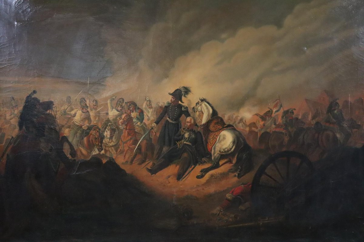 "the Fall Of Blücher" Battle Scene 140x105cm Unsigned Oil Painting 19th Century-photo-2