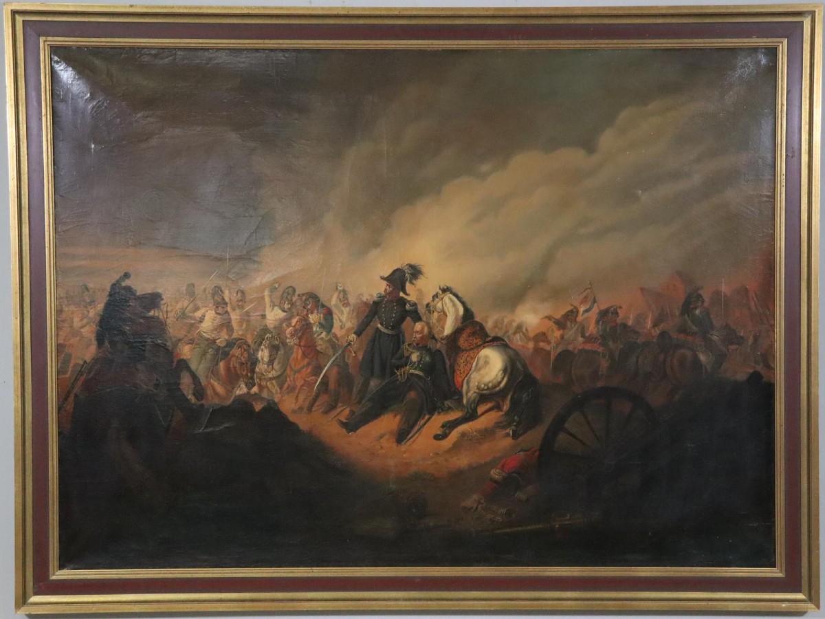 "the Fall Of Blücher" Battle Scene 140x105cm Unsigned Oil Painting 19th Century