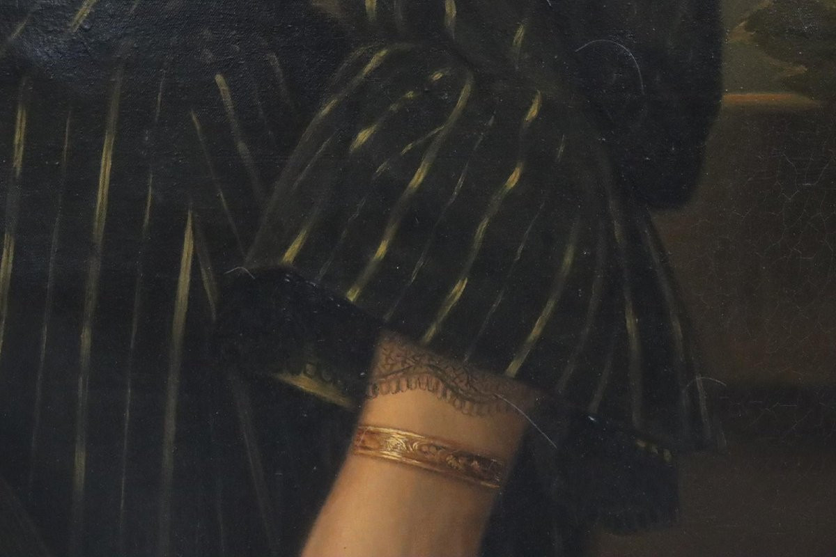 Portrait Of A Lady With A Fan 146x116cm Unsigned Oil Painting Circa 1880-photo-4