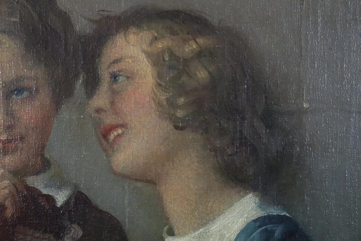 Le Petit Secret Peinture à l'Huile Signée Karl Weise (1890-1947)-photo-6