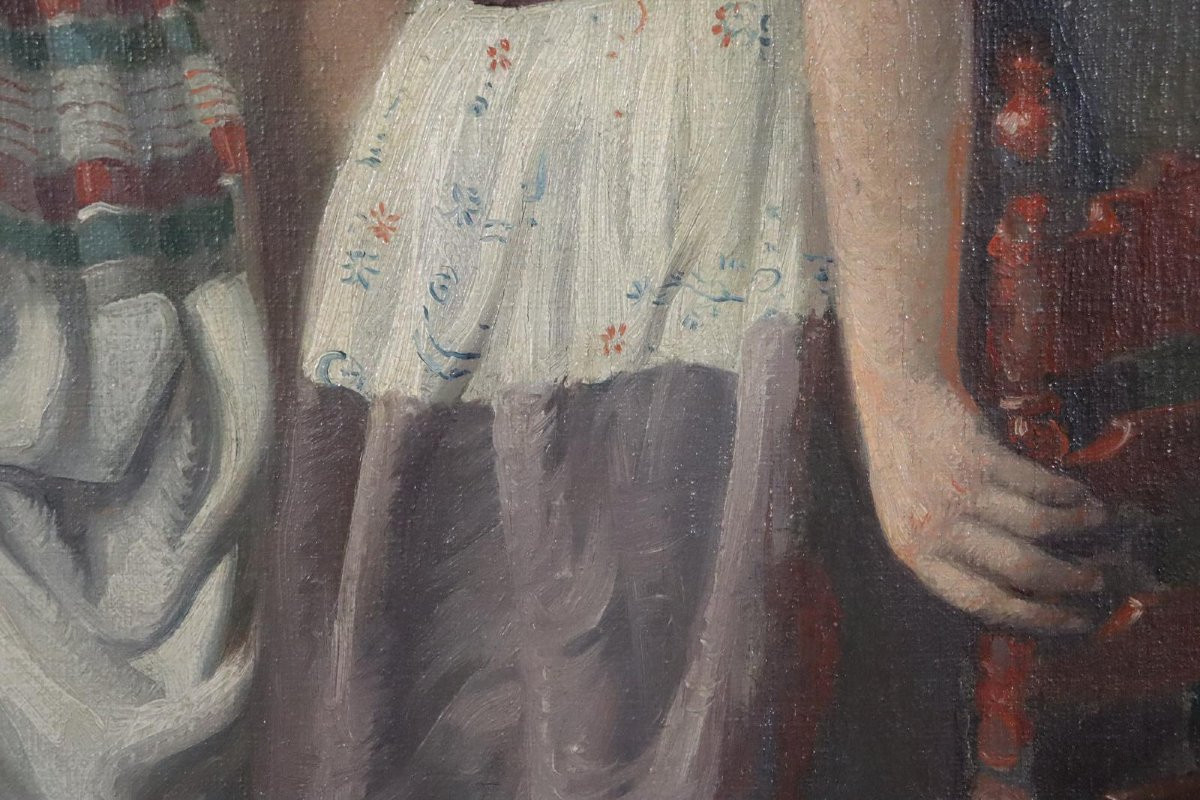 Le Petit Secret Peinture à l'Huile Signée Karl Weise (1890-1947)-photo-8
