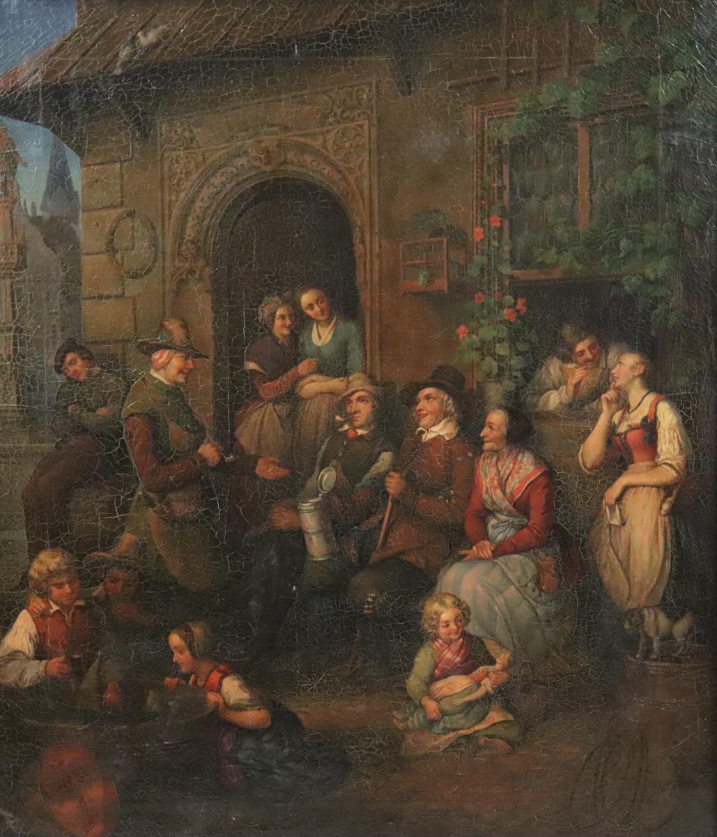 Le festin du soir peinture à l'huile signée Gustav Friedrich Baumgarten (1795-1855) datée 1846-photo-2
