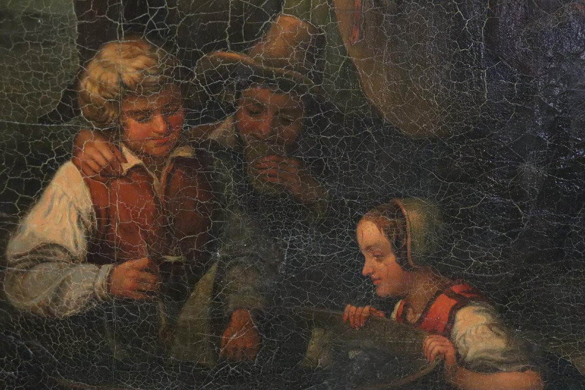Le festin du soir peinture à l'huile signée Gustav Friedrich Baumgarten (1795-1855) datée 1846-photo-5