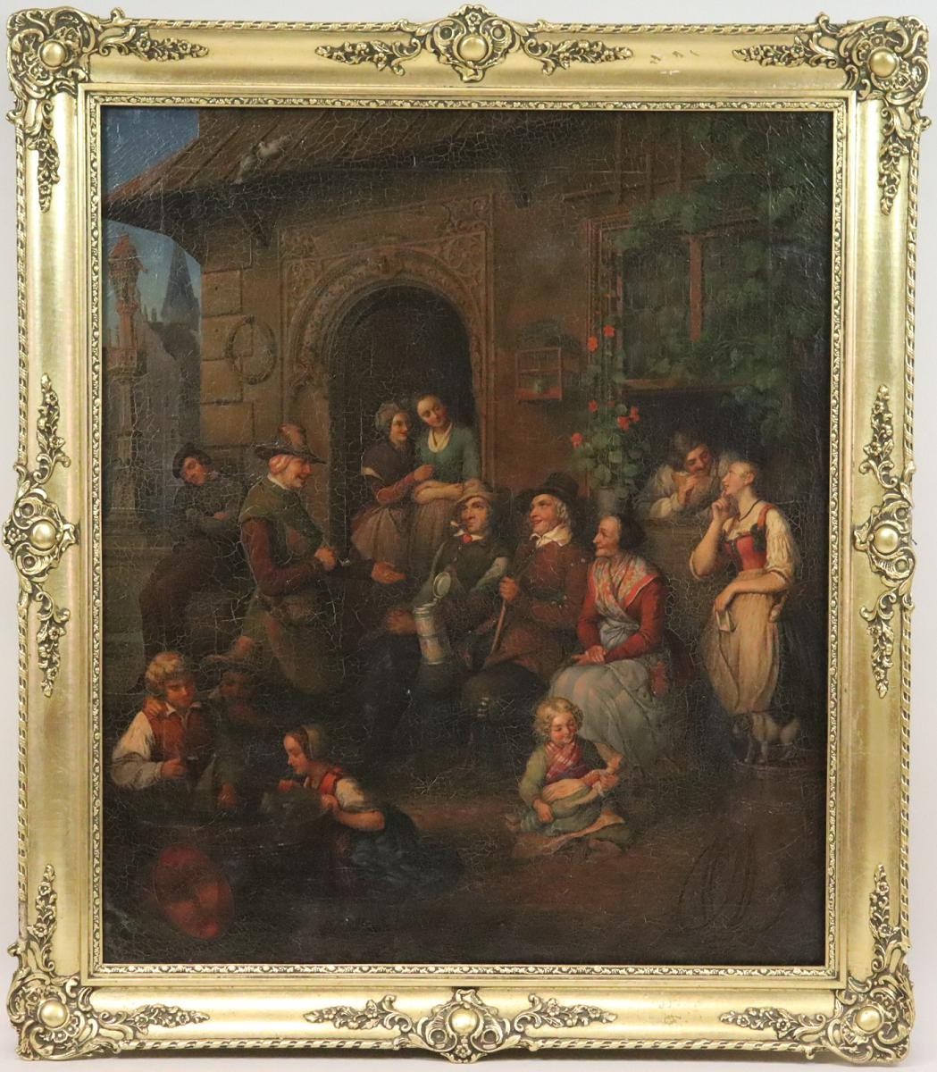 Le festin du soir peinture à l'huile signée Gustav Friedrich Baumgarten (1795-1855) datée 1846