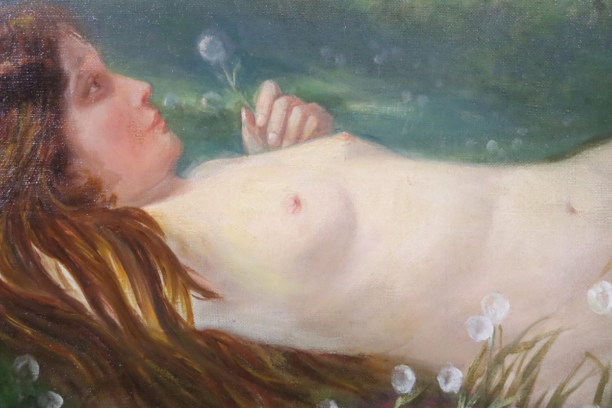 "printemps" Art Nouveau 129x94cm Peinture à l'Huile Signée Theodor Wilhelm Schäkel (*1870)-photo-2