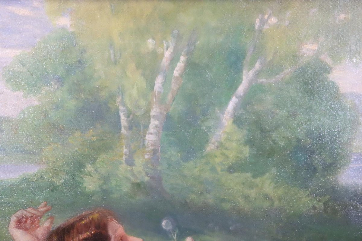 "printemps" Art Nouveau 129x94cm Peinture à l'Huile Signée Theodor Wilhelm Schäkel (*1870)-photo-6