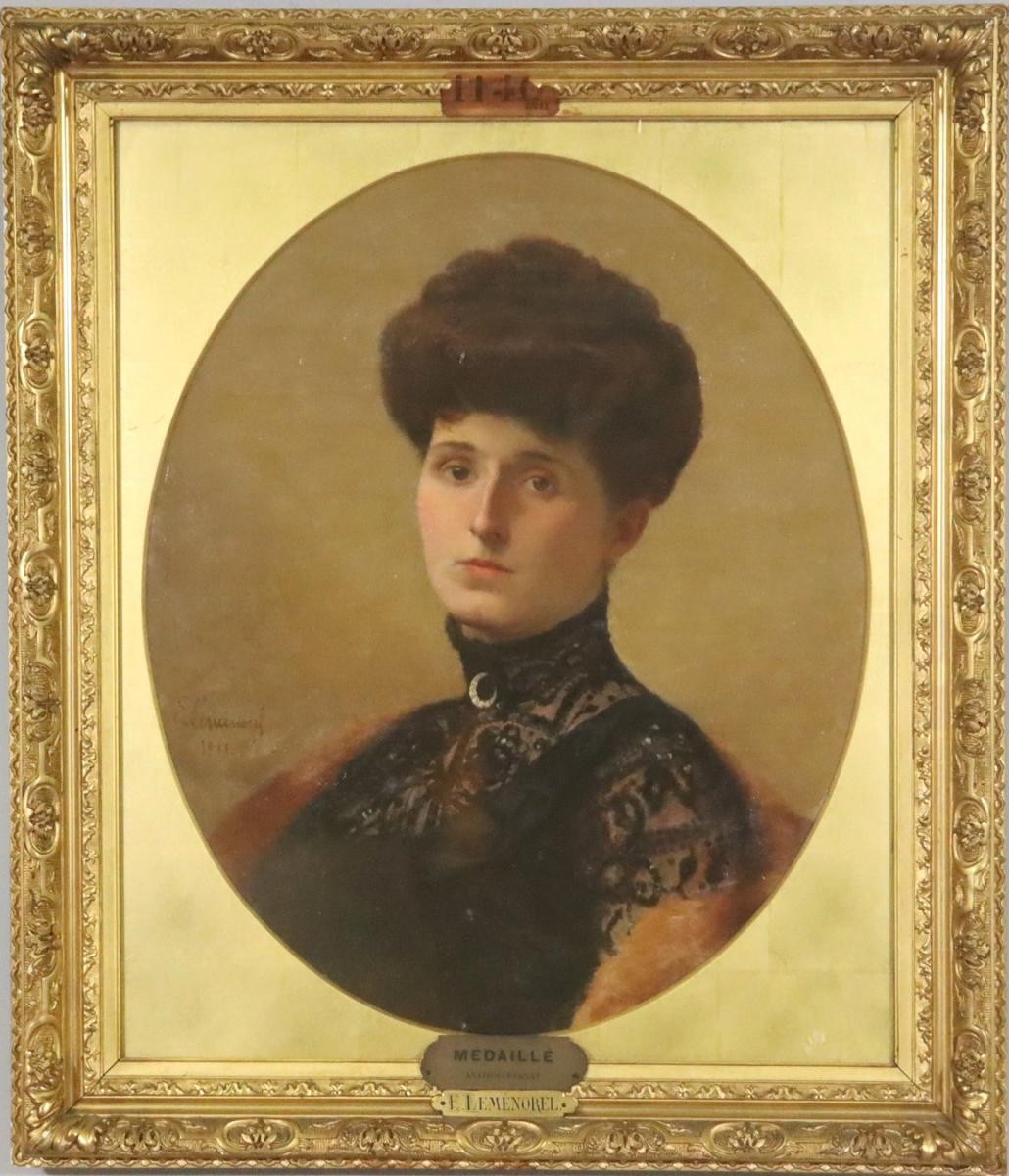 Portrait Of A Lady 78x67cm Oil Painting Signed Ernest émile Lemenorel (*1848)