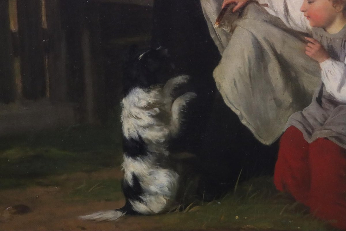 "le Petit Bonheur Familial" Huile Sur Toile Signée Jan Walraven (*1827)-photo-4